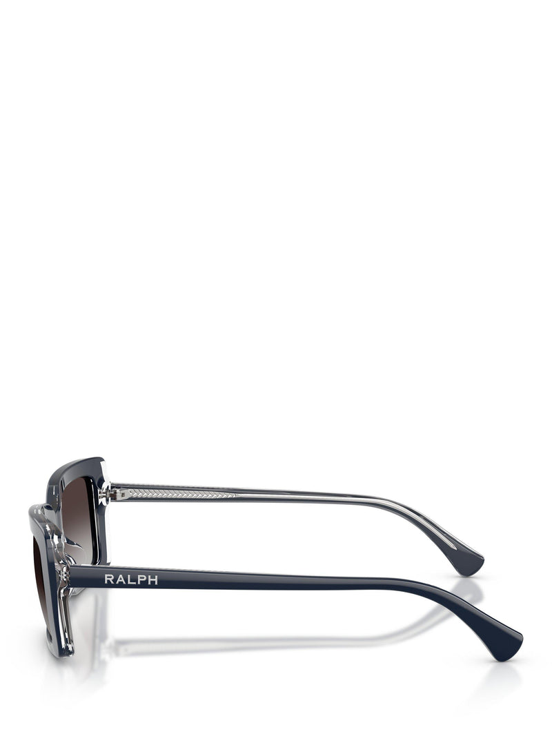 Ralph Lauren rectangular sunglasses with blue frame and brown gradient lenses, UK version