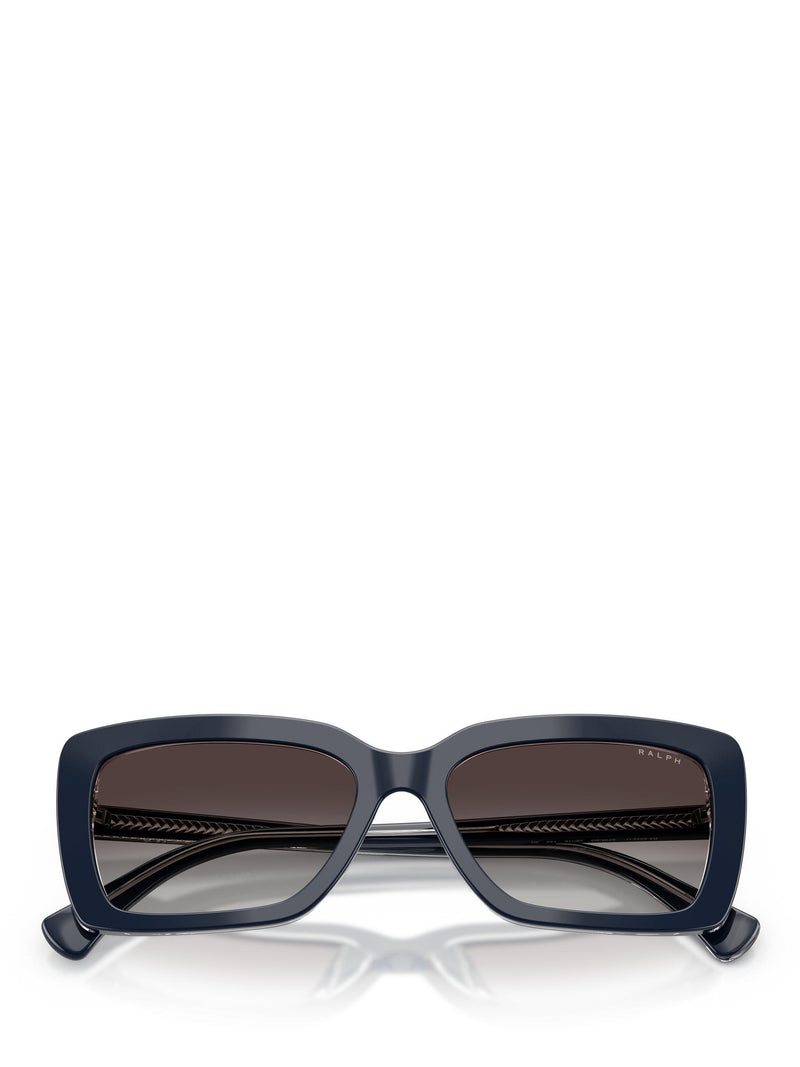 Ralph Lauren rectangular sunglasses with blue frame and brown gradient lenses, UK version