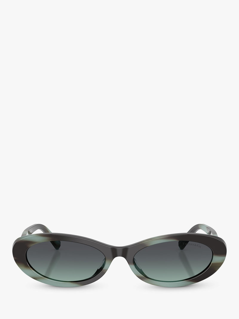 Tiffany & Co oval sunglasses with blue tinted lenses and black frame (British brand)
