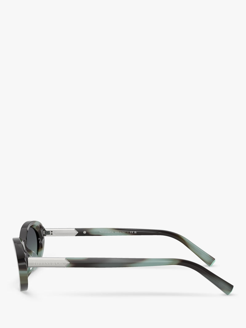 Tiffany & Co oval sunglasses with blue tinted lenses and black frame (British brand)