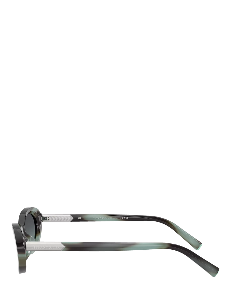 Tiffany & Co oval sunglasses with blue tinted lenses and black frame (British brand)