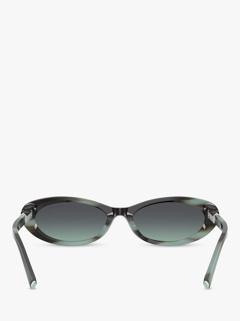 Tiffany & Co oval sunglasses with blue tinted lenses and black frame (British brand)
