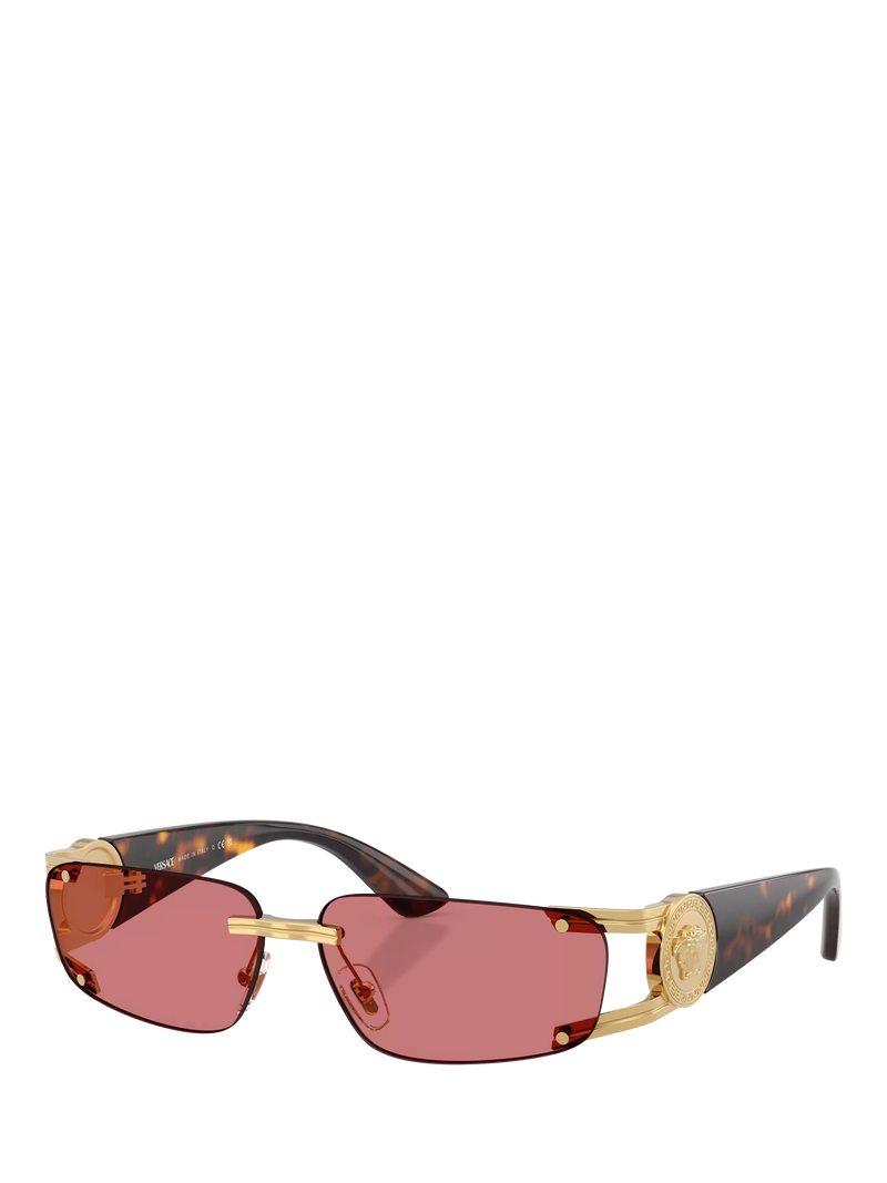 Versace men's rectangular sunglasses gold red frame - British product