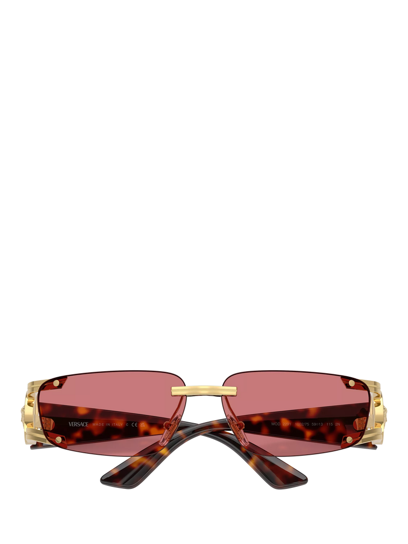 Versace men's rectangular sunglasses gold red frame - British product
