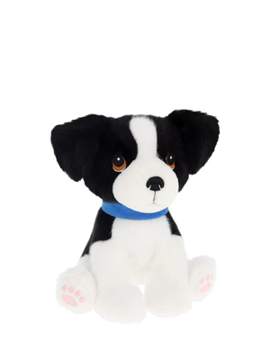 Sitting Border Collie Soft Toy with Embroidered Details and Velvet Collar, 23cm