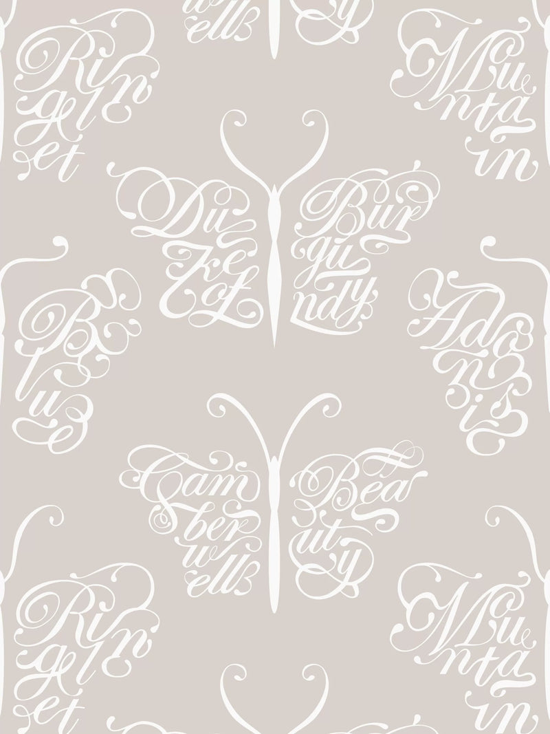 Mini Moderns Camberwell Beauty wallpaper in stone, imported from the UK