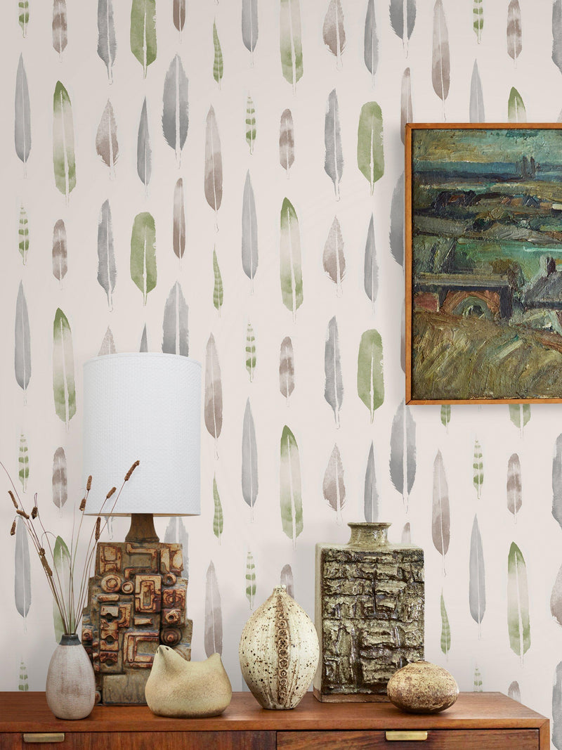 Mini Moderns Feathers wallpaper British Lichen - British product