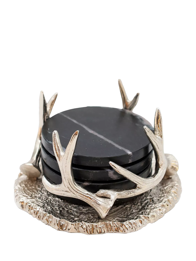 Culinary Concepts black marble coasters antler holder, UK version