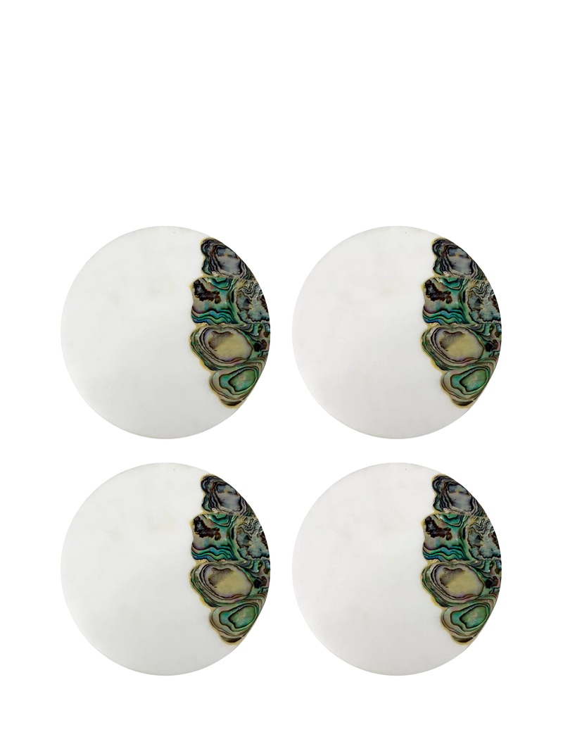 Culinary Concepts white marble mother of pearl coasters, imported from the UK