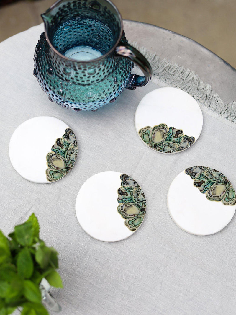 Culinary Concepts white marble mother of pearl coasters, imported from the UK