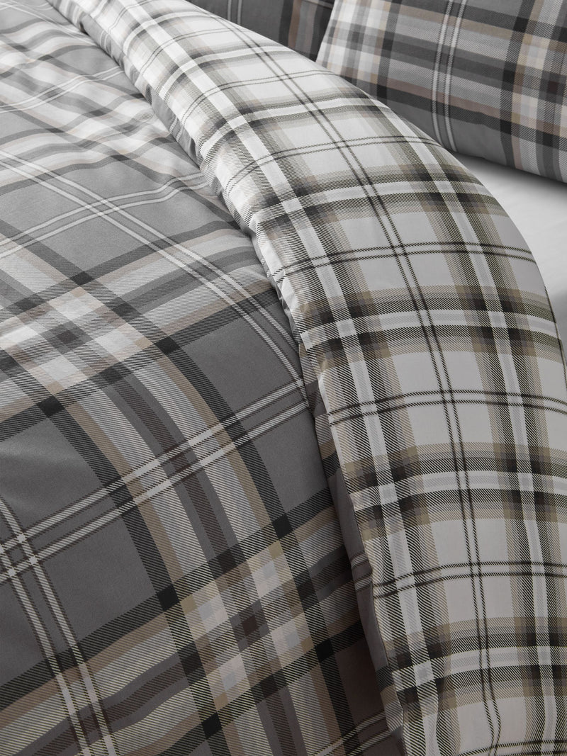Catherine Lansfield Grey Kelso Check Duvet Cover and Pillowcase Set - British product