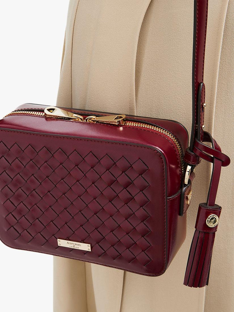 Aspinal of London woven leather crossbody camera bag, UK version