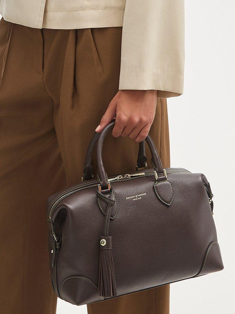 Aspinal of London dark brown pebble leather midi bag (British brand)