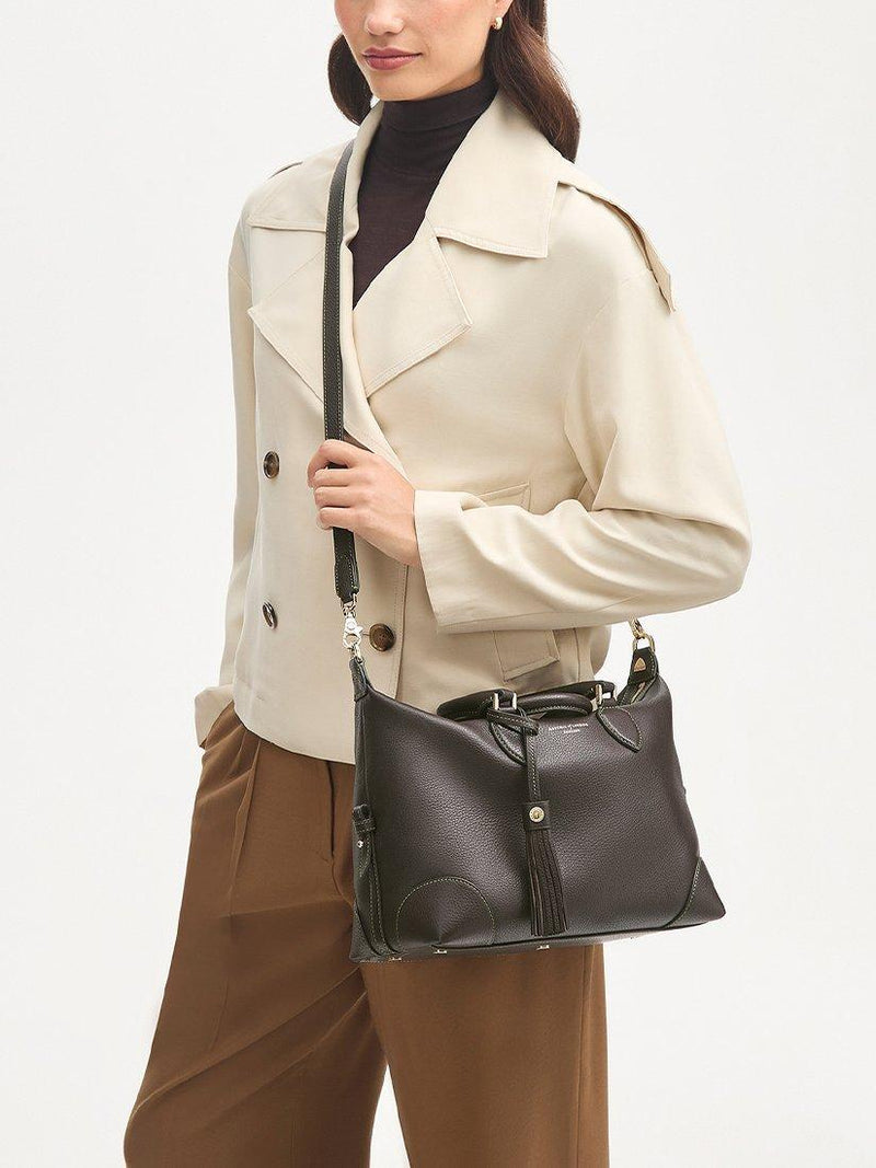 Aspinal of London dark brown pebble leather midi bag (British brand)