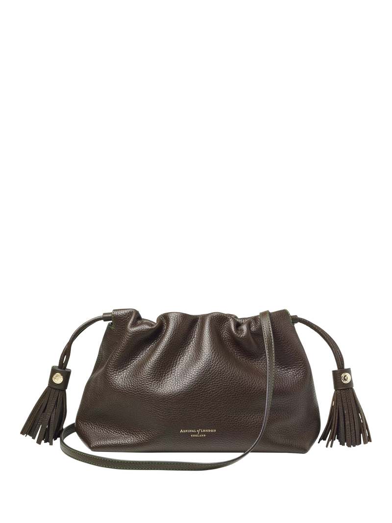 Aspinal of London Soho Pebble Leather Large Crossbody Pouch, Dark Brown