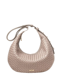 Aspinal of London taupe crescent shoulder bag with slot weave (British brand)