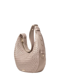 Aspinal of London taupe crescent shoulder bag with slot weave (British brand)