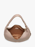 Aspinal of London taupe crescent shoulder bag with slot weave (British brand)