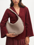 Aspinal of London taupe crescent shoulder bag with slot weave (British brand)