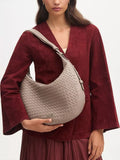 Aspinal of London taupe crescent shoulder bag with slot weave (British brand)