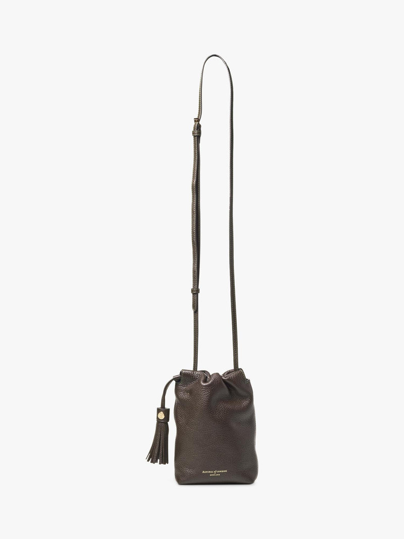 Aspinal of London Soho Pebble leather pouch bag dark brown - British product