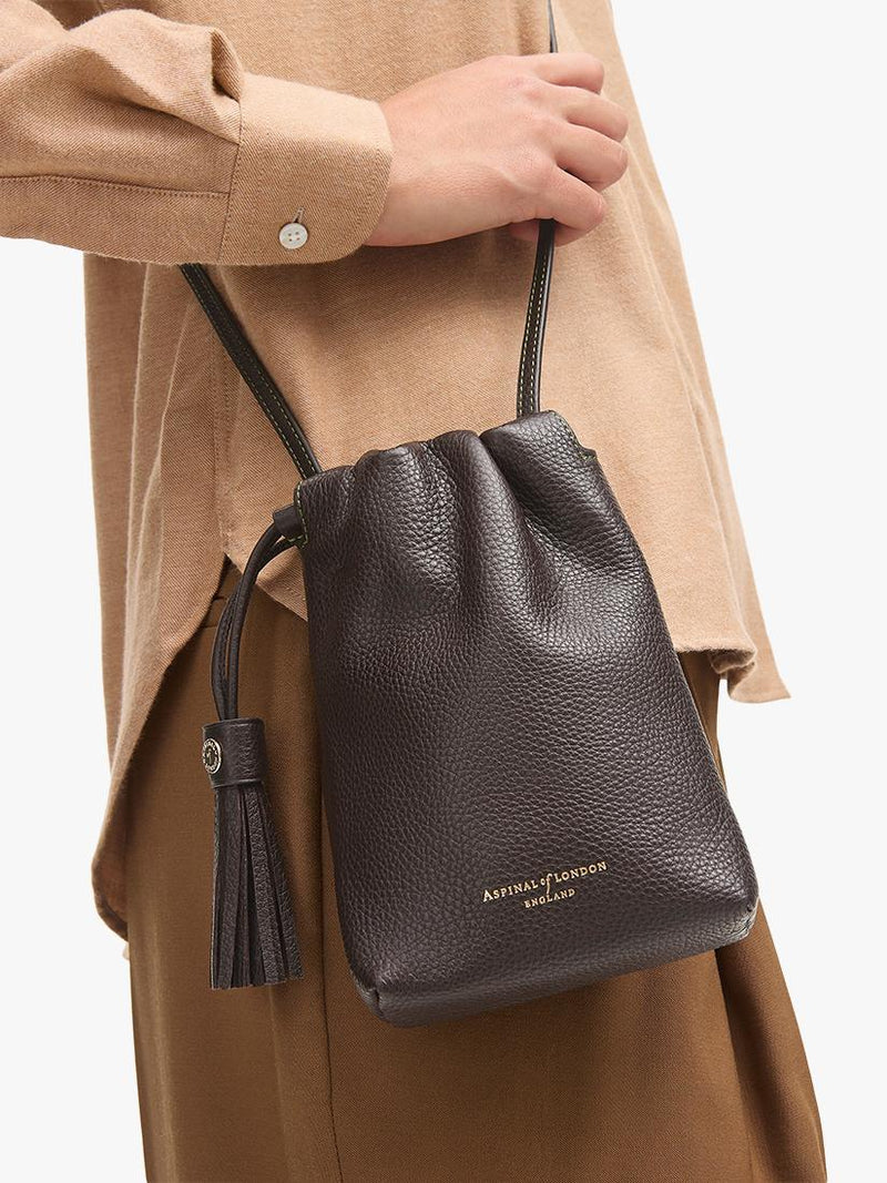 Aspinal of London Soho Pebble leather pouch bag dark brown - British product