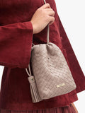 Aspinal of London Soho Slot Weave crossbody pouch taupe, imported from the UK