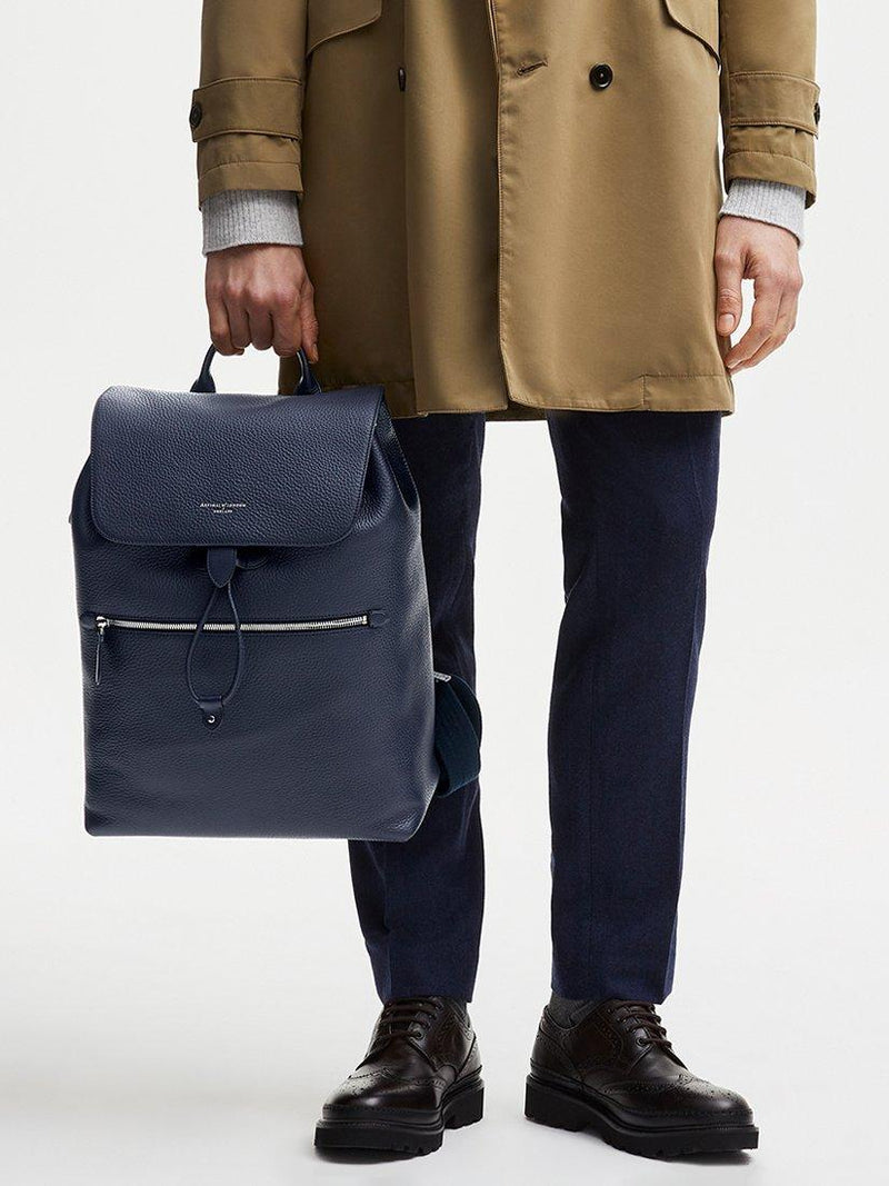Aspinal of London Reporter Leather Backpack Navy, UK version
