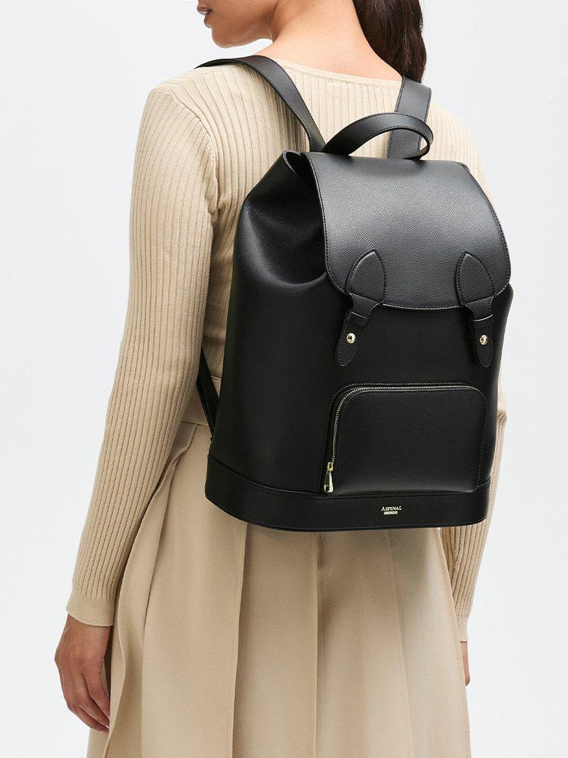 Aspinal of London Reporter leather backpack black, imported from the UK