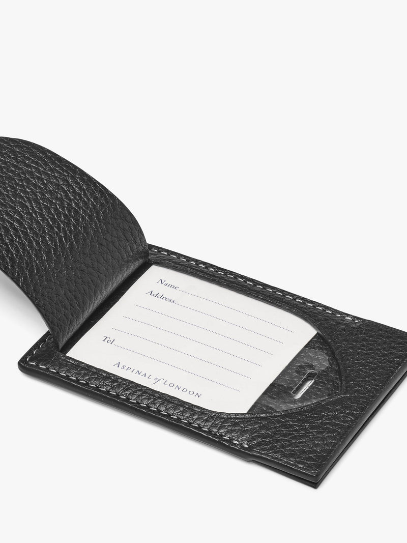 Aspinal of London leather luggage tag black, imported from the UK