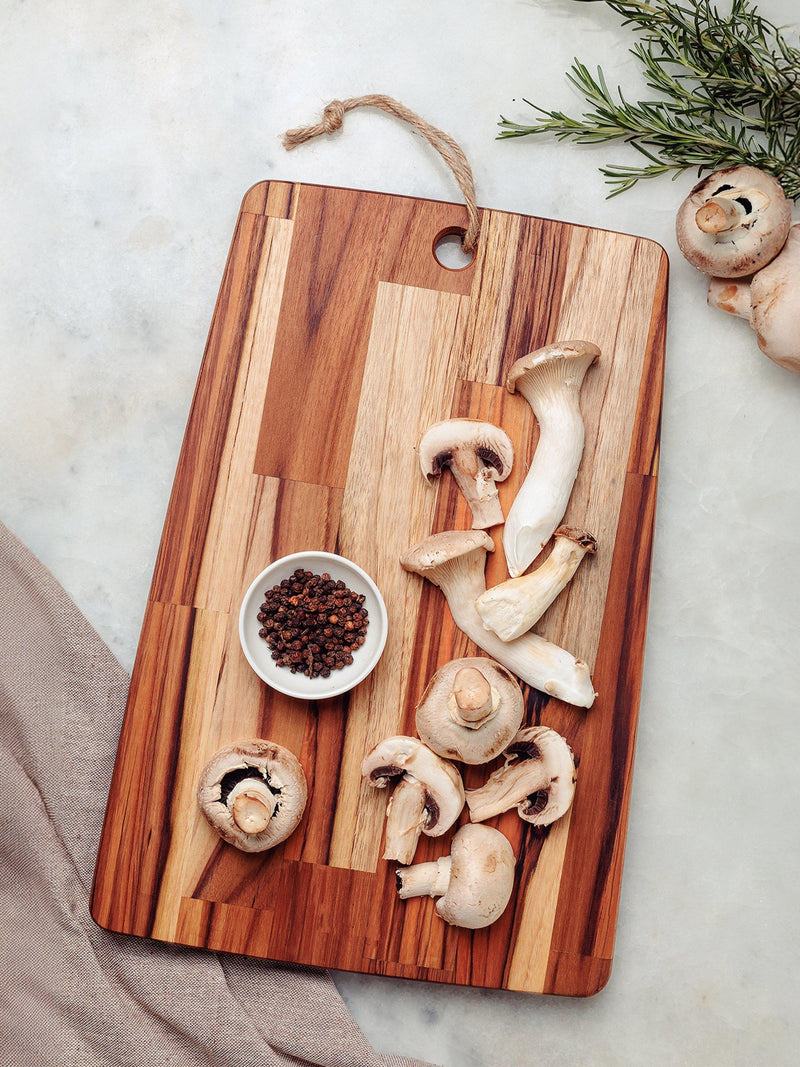 Tramontina rectangular teak serving board with hanging hole (British brand)