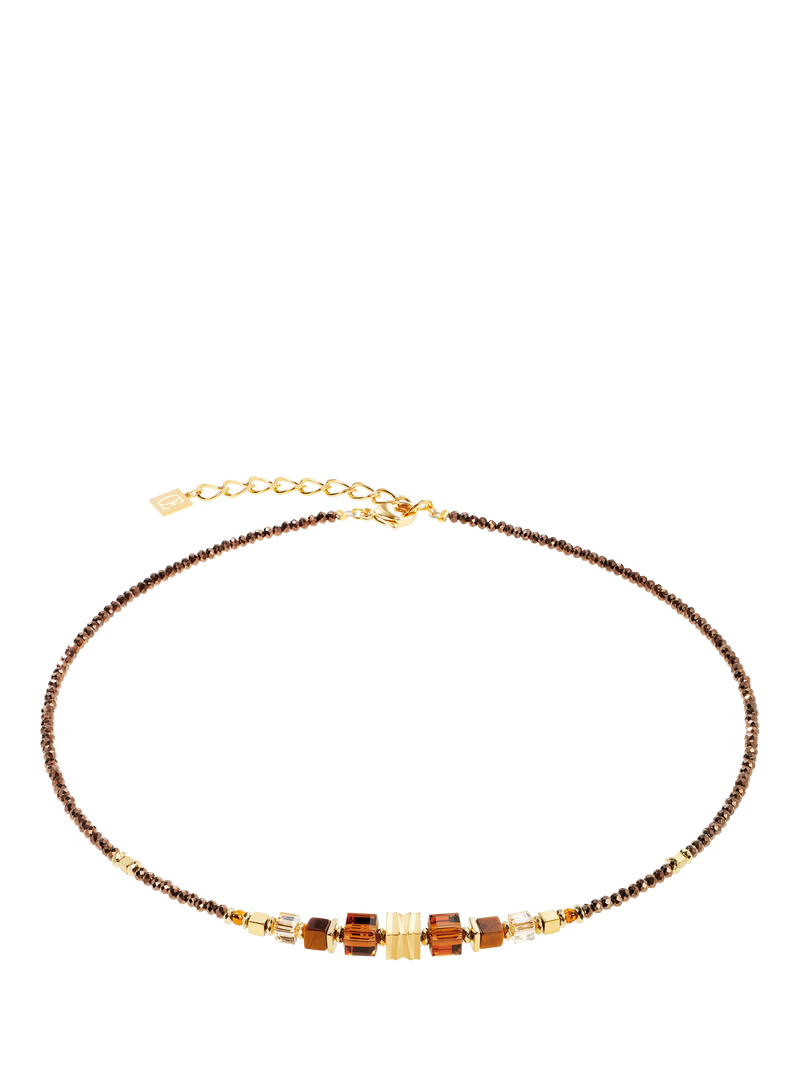 COEUR DE LION Wave Cube Necklace Brown Gold, imported from the UK