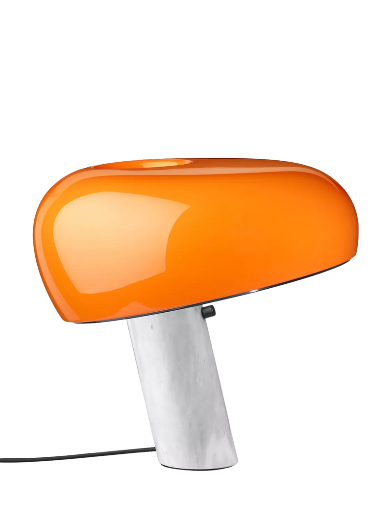 Flos Snoopy orange table lamp with marble base, imported from the UK