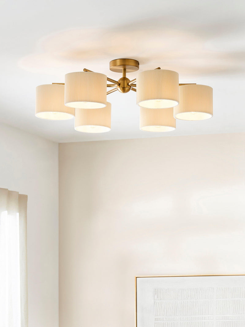 John Lewis Rosso semi-flush ceiling light antique brass fabric shades - British product