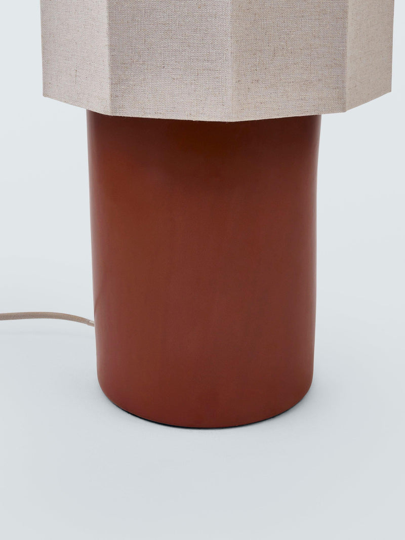 John Lewis floor lamp with ceramic base and natural linen shade (British brand)