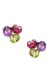 John Lewis E.W Adams 9ct Yellow Gold Oval Amethyst Peridot and Pink Tourmaline Stud Earrings- Buy online at McGrocer