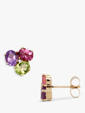 E.W Adams stud earrings amethyst peridot pink tourmaline 9ct yellow gold, UK version