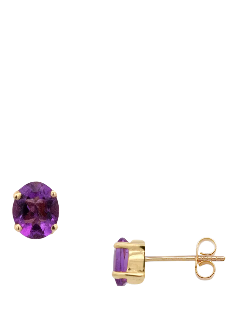 E.W Adams 9ct gold claw set amethyst stud earrings - British product