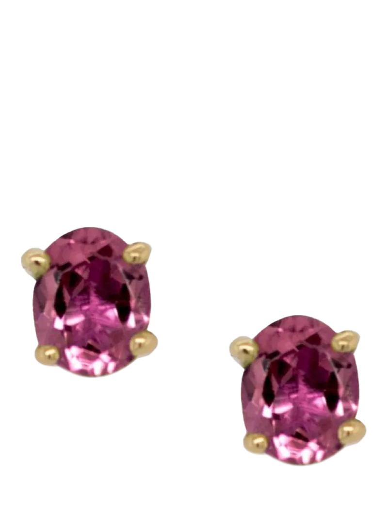 E.W Adams pink tourmaline stud earrings 9ct gold (British brand)