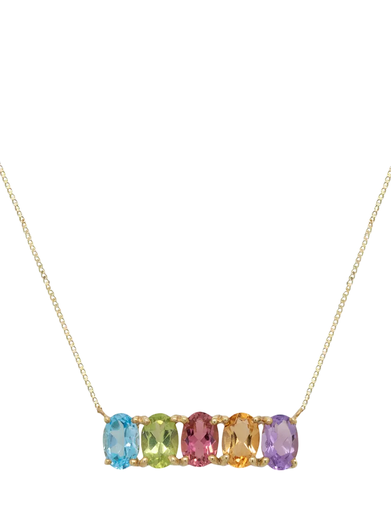 E.W Adams 9ct yellow gold 5 oval stone necklace, UK version