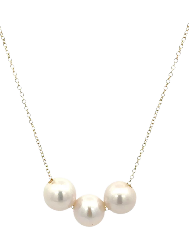 E.W Adams triple pearl necklace 9ct yellow gold 40-45cm, UK version