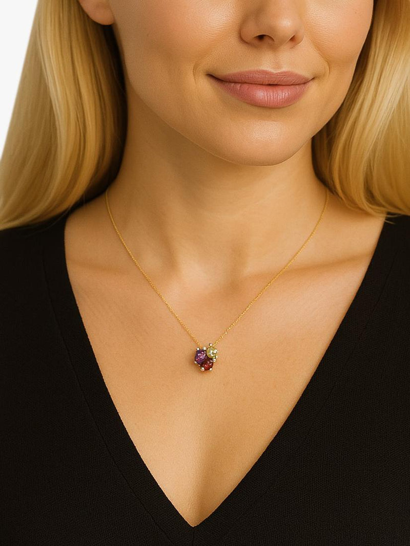 E.W Adams peridot amethyst tourmaline pendant necklace 9ct yellow gold - British product