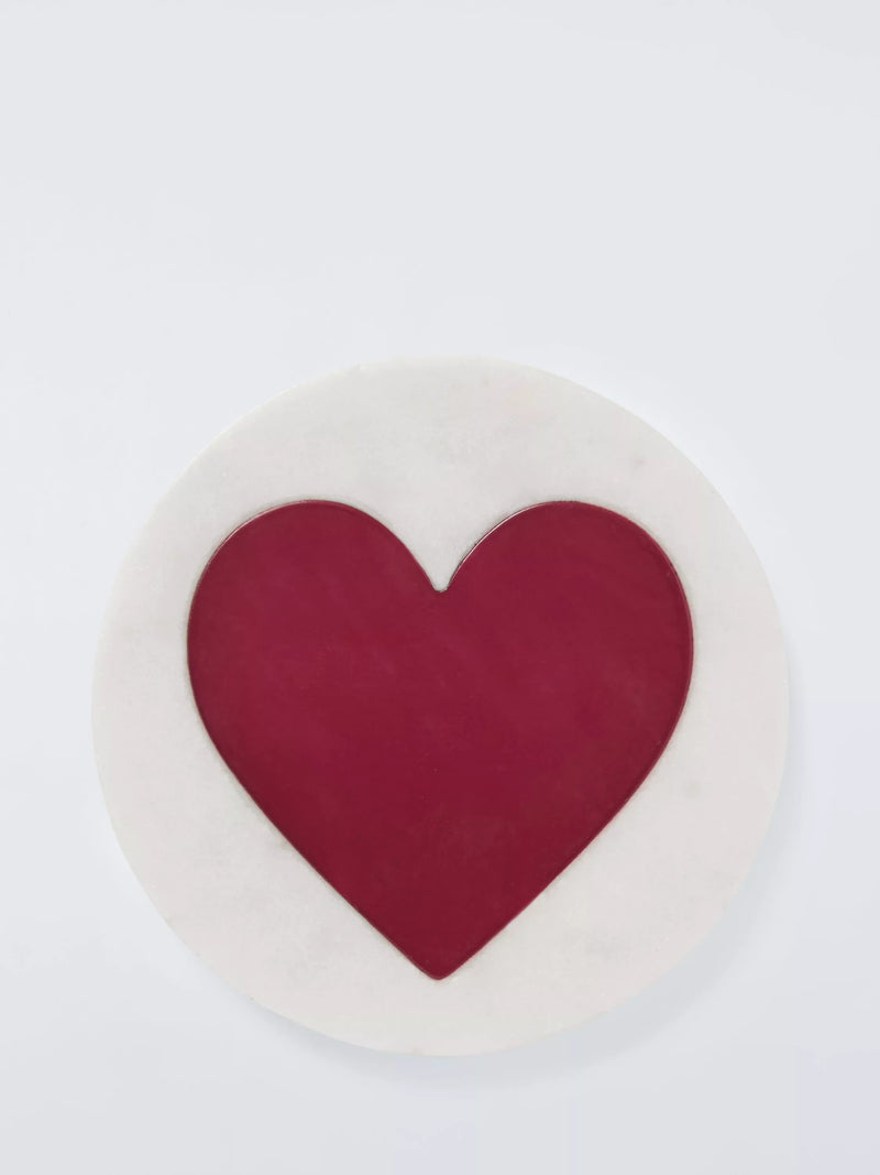 John Lewis white marble red heart round coaster - British product
