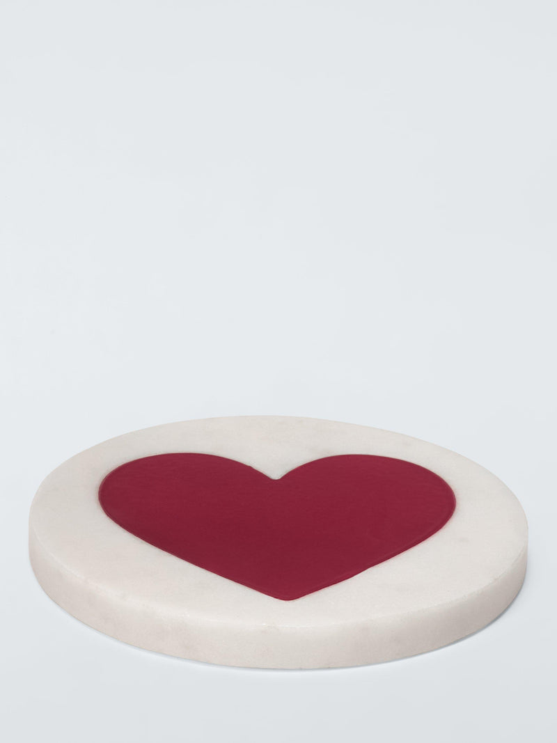 John Lewis white marble red heart round coaster - British product