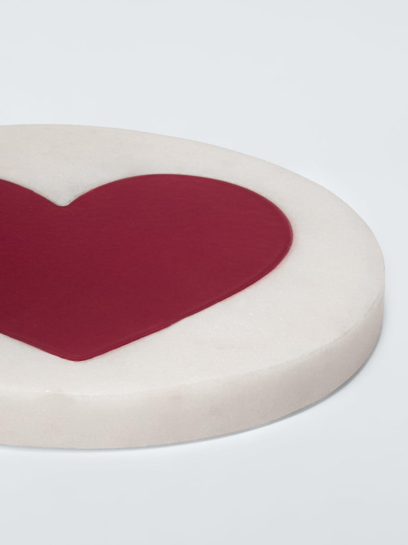 John Lewis white marble red heart round coaster - British product