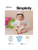 John Lewis Simplicity Babies' Contrast Bodysuit and Bucket Hat Sewing Pattern S3144- Buy online at McGrocer