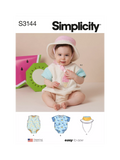 Simplicity baby bodysuit and bucket hat sewing pattern S3144 - British product