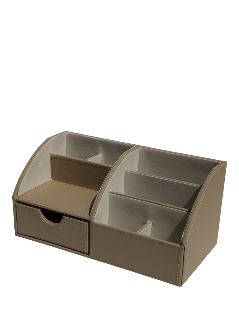 Osco faux leather desk organiser in light taupe (British brand)