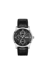 John Lewis HUGO BOSS Men's Principle Master Croc Leather Strap Watch, 41mm, Black- Buy online at McGrocer