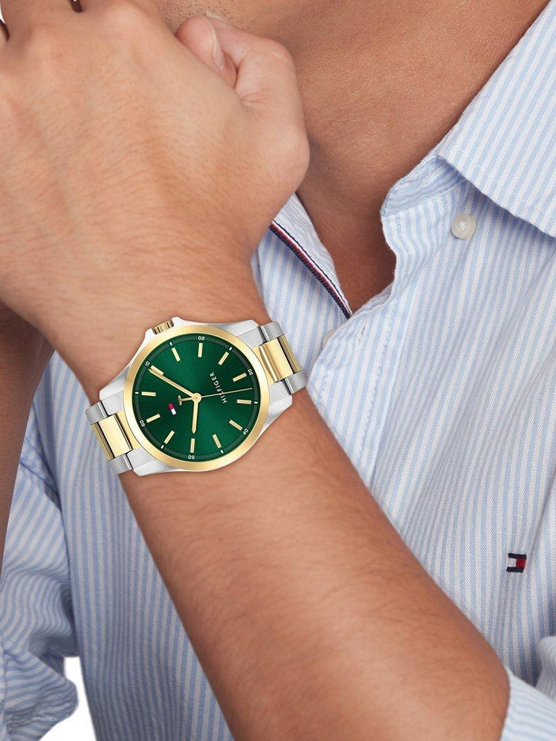 Tommy Hilfiger two-tone bracelet watch with emerald dial (British brand)